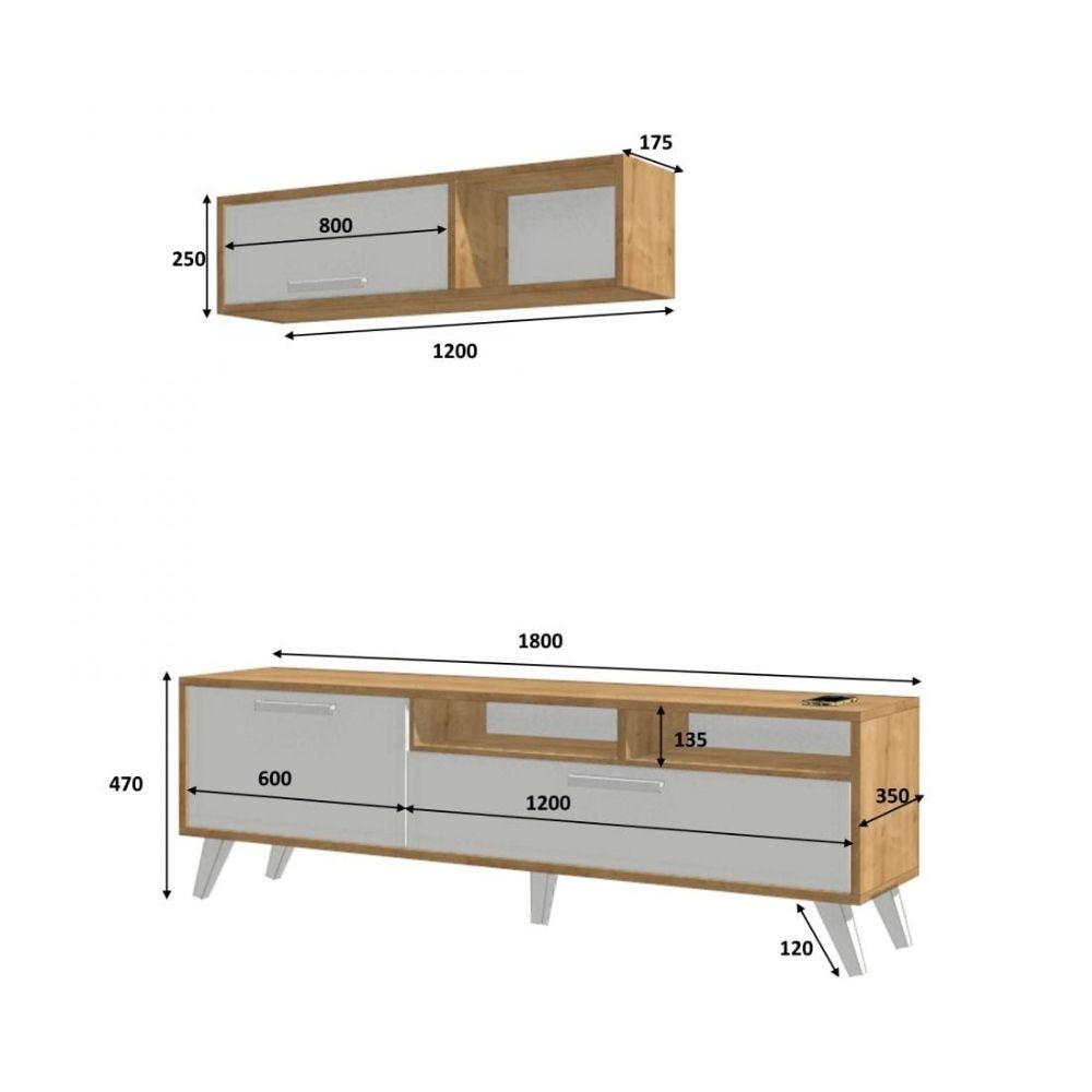 Porta tv 180x35x47h Slim D2306TV180M109 colore rovere bianco