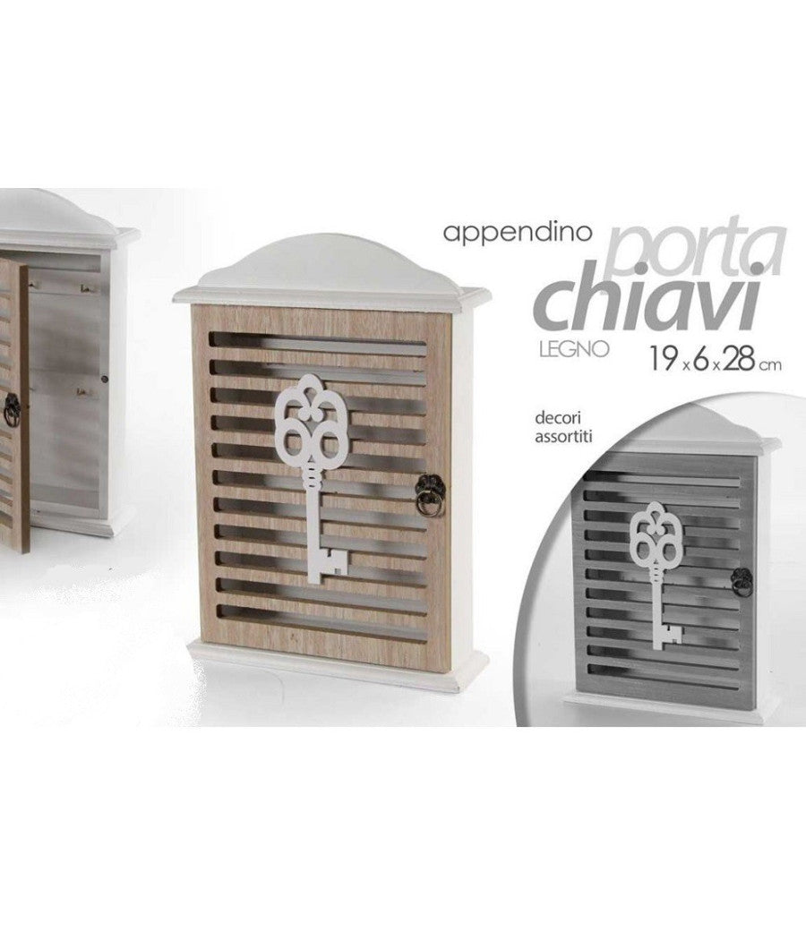 Portachiavi Parete 19x6x28 Cm In Legno Chiave Appendino Decori Assortiti 762567         