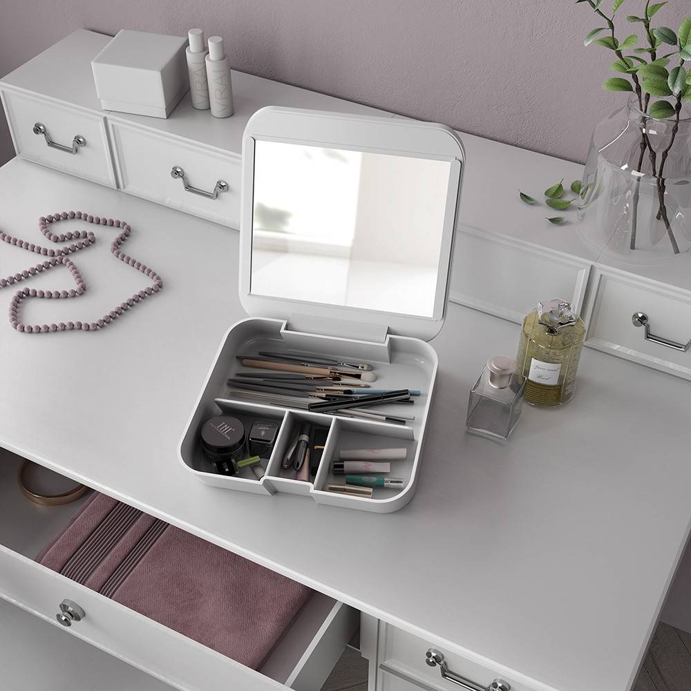 Portaoggetto organizer GEDY linea Seventy con specchio colore Bianco - Gedy