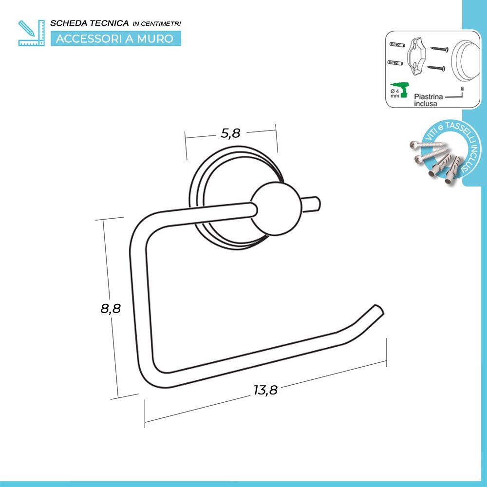 Portarotolo carta igienica da muro in acciaio finitura bronzo kit di fissaggio incluso