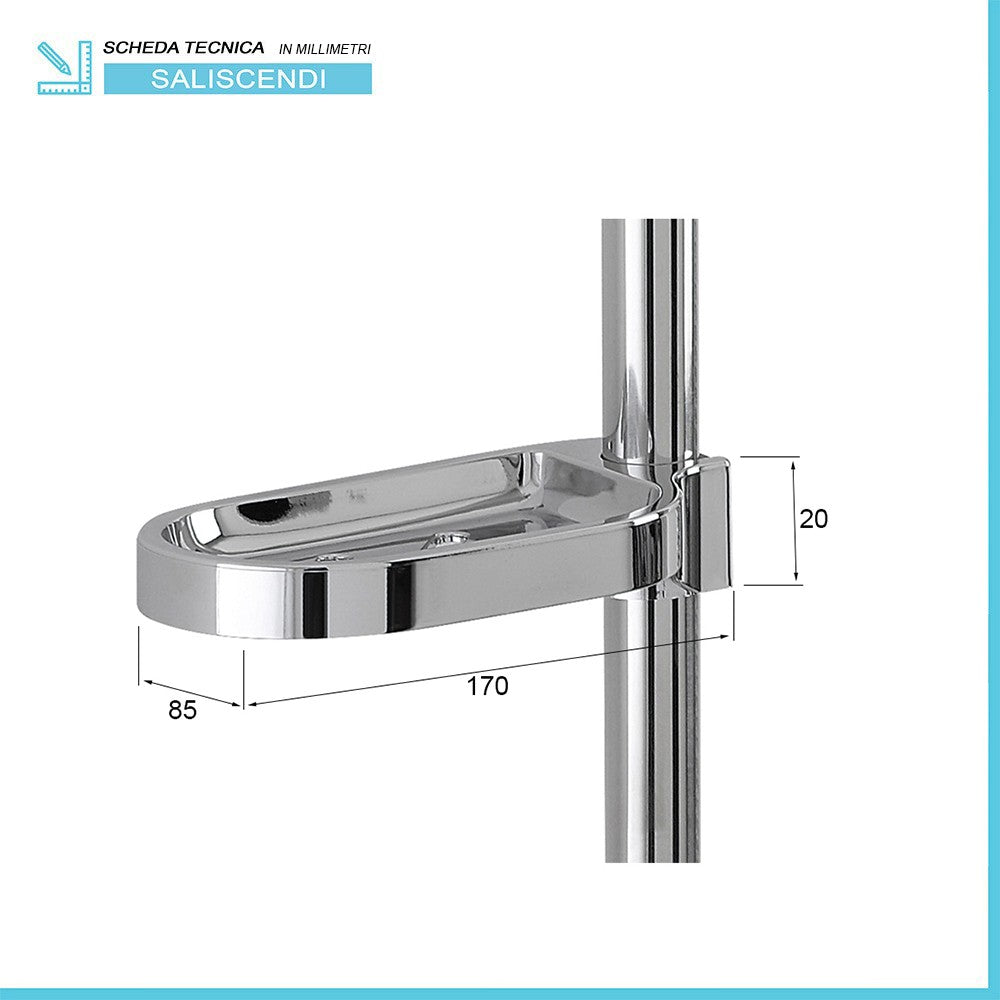Mensola portasapone universale cromata per saliscendi doccia