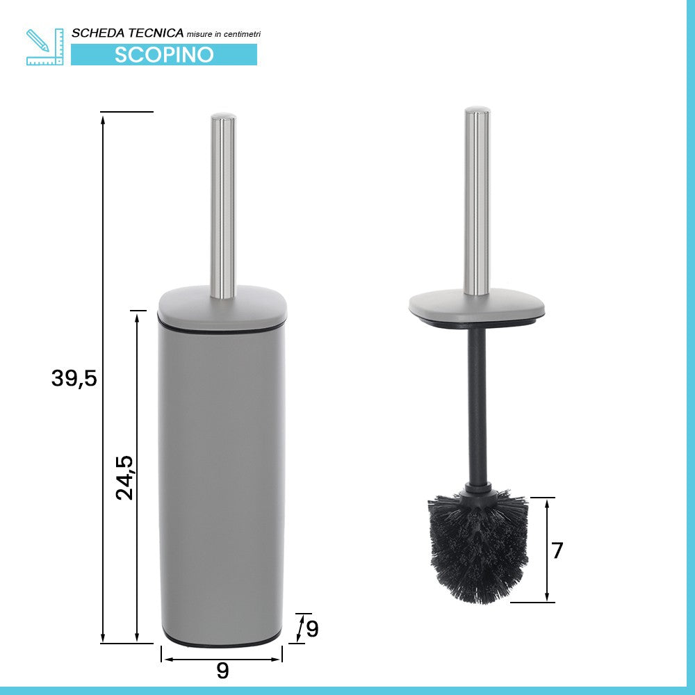 Portascopino grigio opaco con setole nere e contenitore estraibile