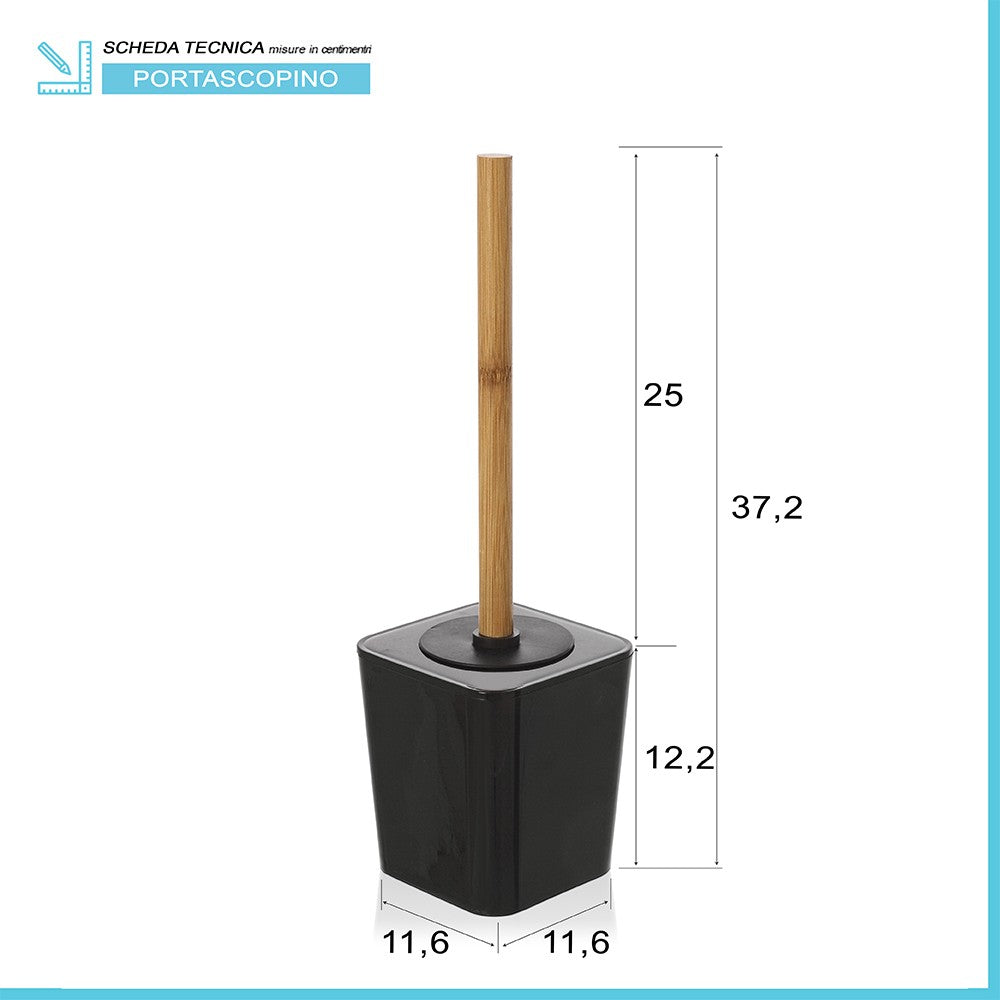 Porta scopino bagno nero opaco con manico ergonomico in bambÃ¹