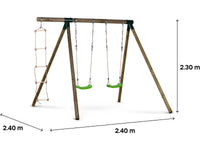 Altalena in legno "Timo" - Con 2 altalene e 1 scala di corda