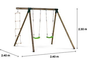 Altalena in legno "Timo" - Con 2 altalene e 1 scala di corda