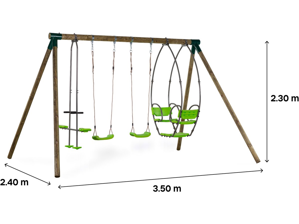 Altalena in legno Nelio Con 2  altalene, 1 Cavalluccio e 1 navicella