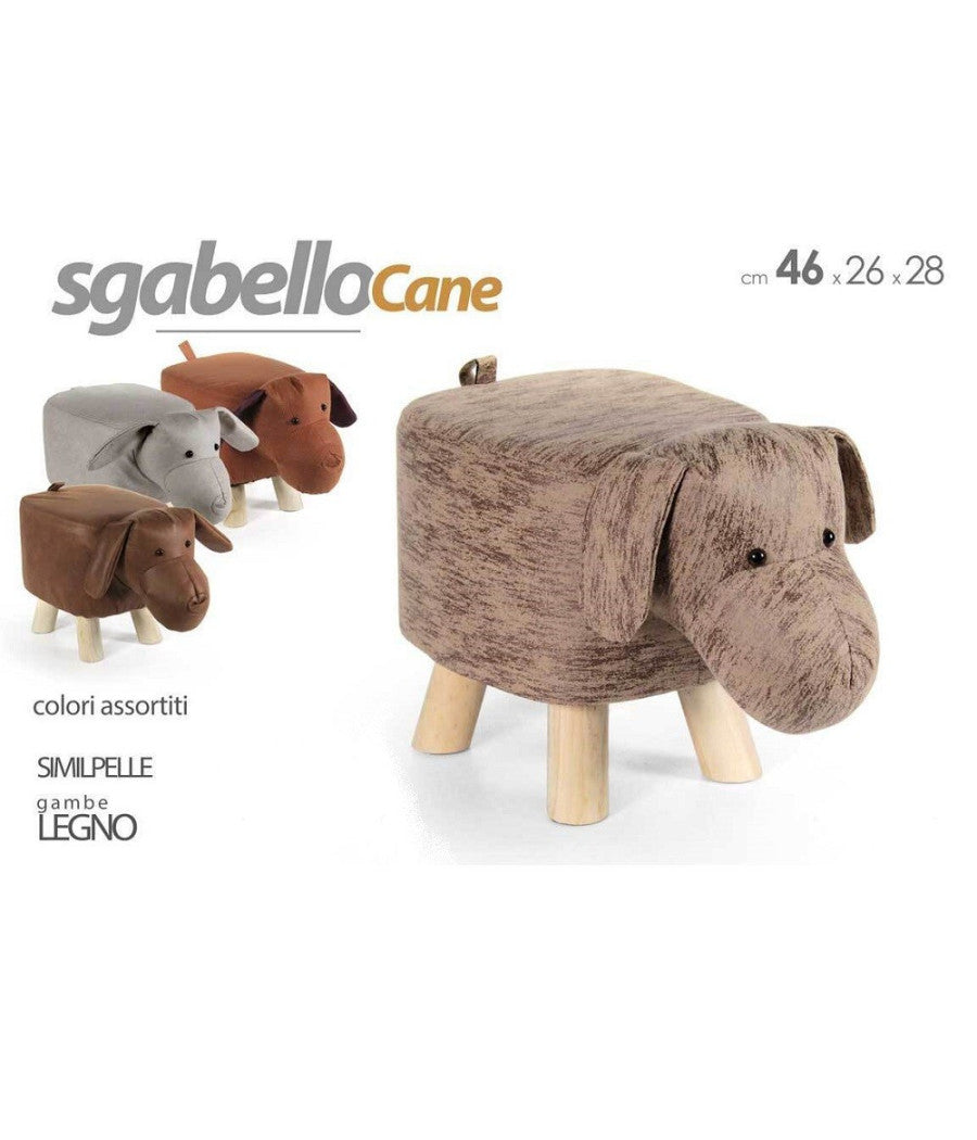 Pouf Cane Bambini Sgabello Poggiapiedi Imbottito Piedi Legno 46x26x28 Cm 808692         