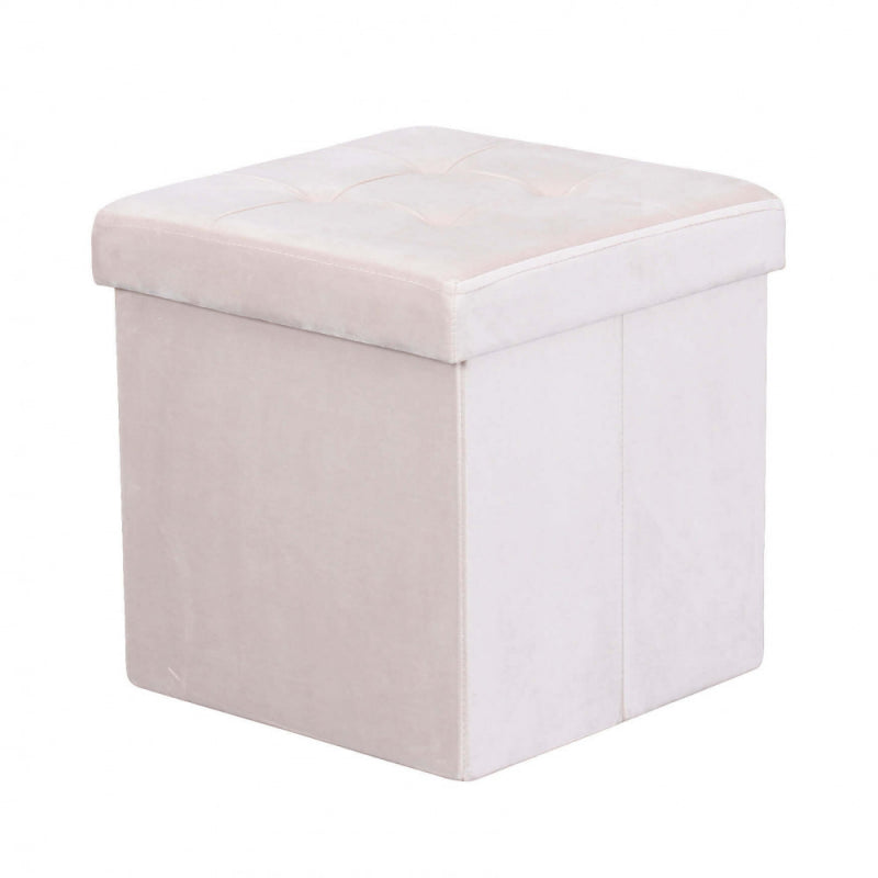 POUF CONTENITORE QUADRATO IN VELLUTO BEIGE