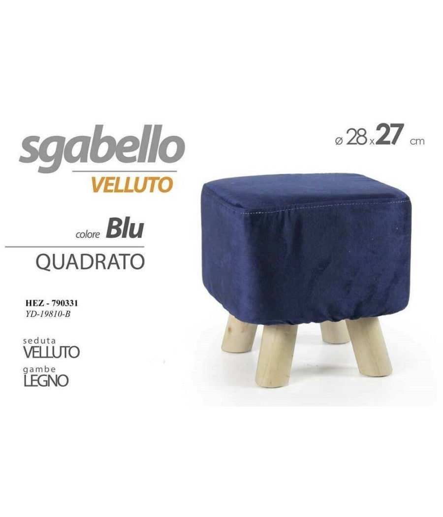 Pouf Sgabello Velluto Colore Blu Rosso Verde Quadrato Tondo Gambe Legno 28x27cm         