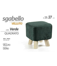 Pouf Sgabello Velluto Colore Blu Rosso Verde Quadrato Tondo Gambe Legno 28x27cm         