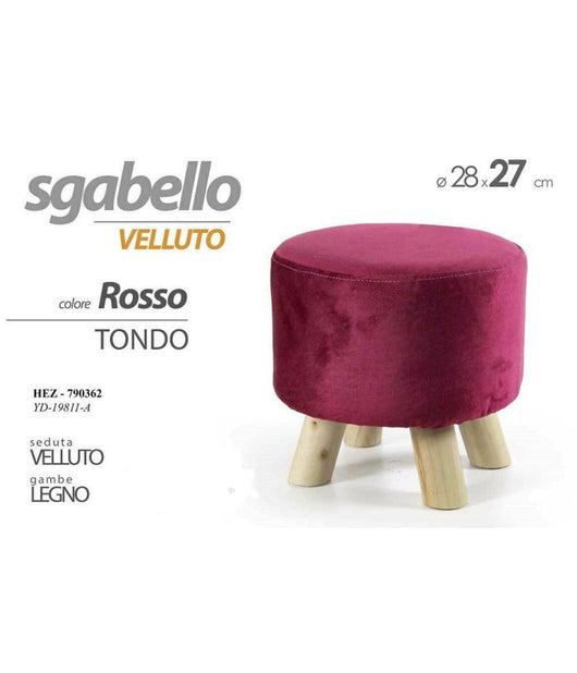 Pouf Sgabello Velluto Colore Blu Rosso Verde Quadrato Tondo Gambe Legno 28x27cm         