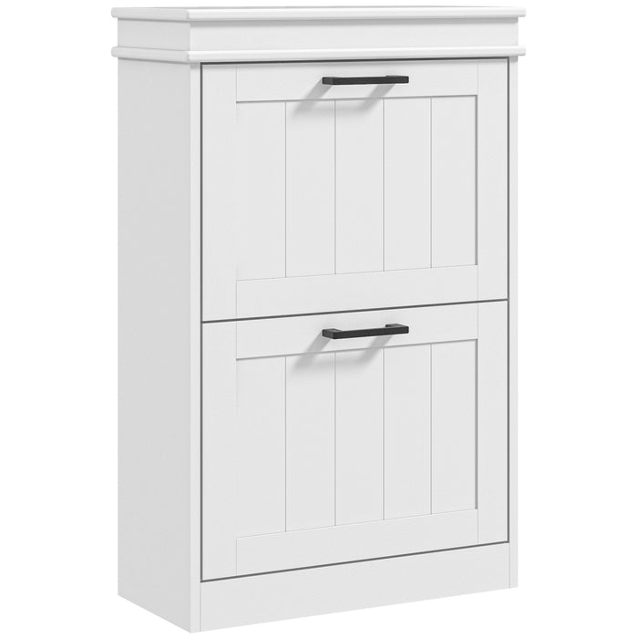 Scarpiera Salvaspazio Design Moderno 2 Cassetti Ribaltabili 54x24x82,5 cm Bianco