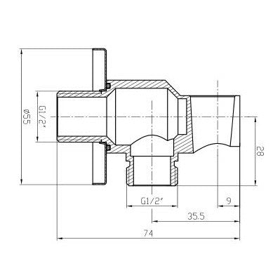 Presa acqua con supporto per doccetta in ottone cromo design tondo