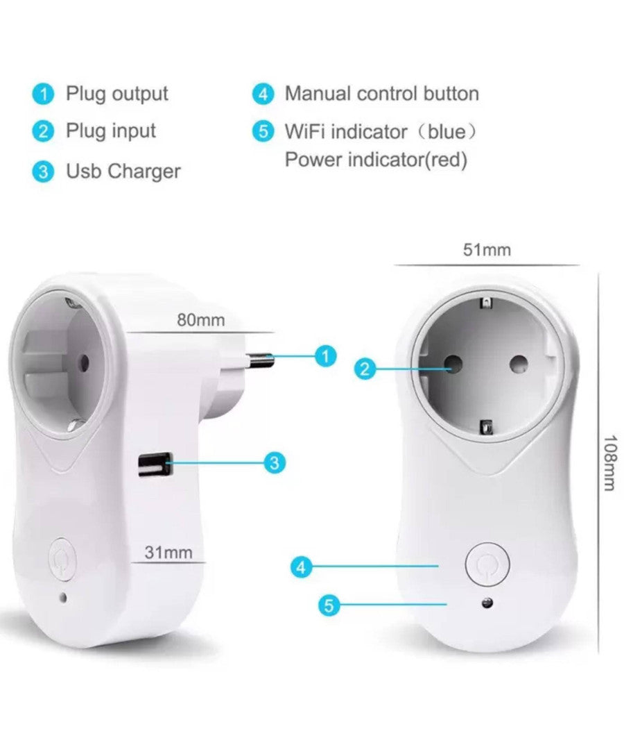 Presa Intelligente Wifi Smart Plug Spina Compatibile Google Home Alexa Echo Usb         