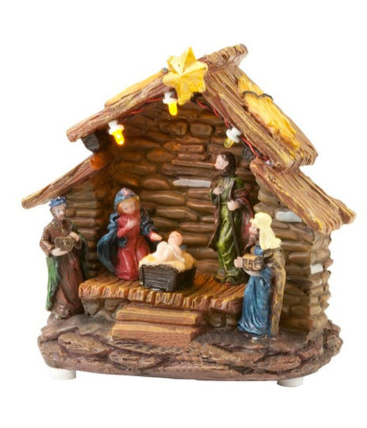 Presepe Natale Illustrazione Natalizia 3 Led Poliresina A Batteria 13x13x5 Cm         