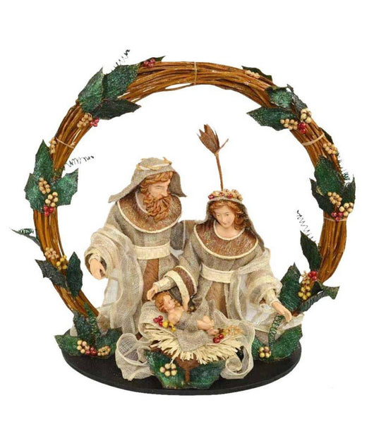 Presepe Nativita' Con Corona Legno Agrifoglio Altezza 49cm Decorazioni Natalizie         