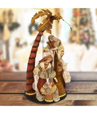 Presepe Nativita' Con Palma In Resina Scenario Alto 64 Cm Decorazioni Natalizie         