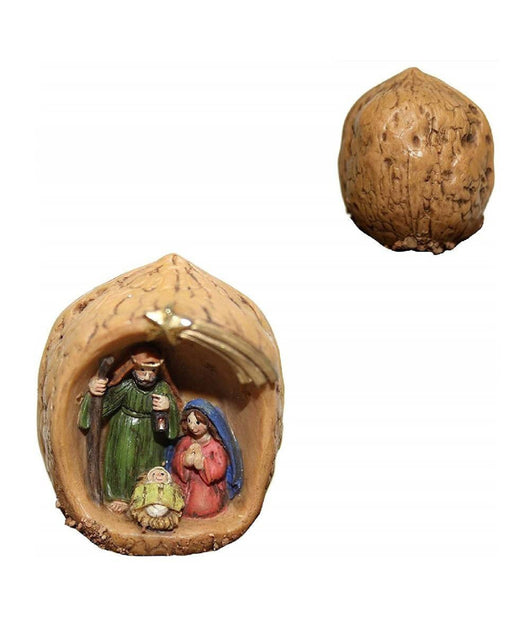 Presepe Natività  Dentro Noce Resina 4,5cm Decoro Sacra Famiglia Decorazione Natale         