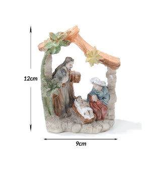 Presepe Natività  In Resina Scenario Sacra Famiglia Decorazioni Natalizie 12x9cm         