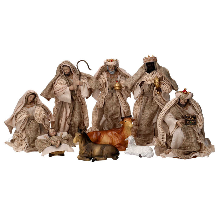 Presepe tessuto set 9pz beige cmh25,5