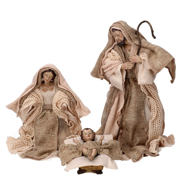 Presepe tessuto set 9pz beige cmh25,5