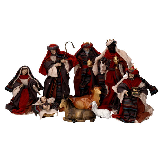 Presepe tessuto set 9pz rosso cmh25,5