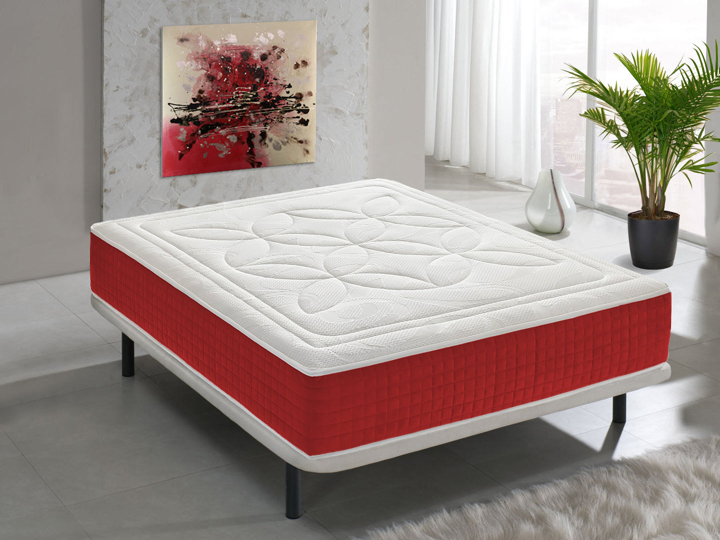 Materasso Matrimoniale 200x200 in memory foam, altezza 25 cm, 5 cm di memory foam, 11 zone di comfort   