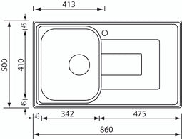 Lavello COMO  86X50 1 vasca destra + gocciolatoio ACCIAIO INOX  010143.D1.01.2018