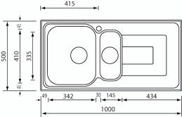 Lavello COMO  100X50 2 vasche destre+ gocciolatoio ACCIAIO INOX 010145.D1.01.2018