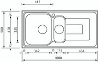 Lavello COMO  100X50 2 vasche sinistre+ gocciolatoio ACCIAIO INOX 010145.S1.01.2018