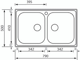 Lavello ZENITH 210 79x50 2 vasche ACCIAIO INOX 011222.X1.01.2018