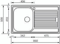 Lavello ZENITH 210 86x50 1 vasca destra+ gocciolatoio ACCIAIO INOX 011223.D1.01.2018