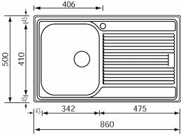 Lavello ZENITH 210 86x50 1 vasca destra+ gocciolatoio ACCIAIO INOX 011223.D1.01.2018