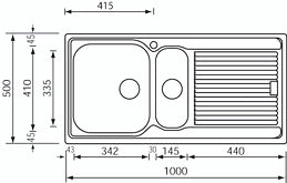 Lavello ZENITH 210 100x50 2 vasche sinistre+ gocciolatoio ACCIAIO INOX 011225.S1.01.2018