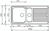 Lavello ZENITH 210 100x50 2 vasche destre+ gocciolatoio ACCIAIO INOX 011225.D1.01.2018