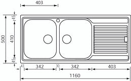 Lavello ZENITH 210 116x50 2 vasche destre+ gocciolatoio ACCIAIO INOX 011227.D1.01.2018