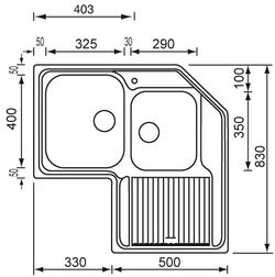 Lavello ZENITH ad angolo 83x83 2 vasche sinistre+ gocciolatoio ACCIAIO INOX 011248.S1.01.2018