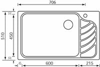 Lavello EUREKA 86x51 1 vasca sinistra+ gocciolatoio ACCIAIO INOX 011753.S1.01.2018