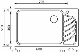 Lavello EUREKA 86x51 1 vasca sinistra+ gocciolatoio ACCIAIO INOX 011753.S1.01.2018