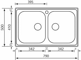 Lavello COMETA 79X50 2 vasche ACCIAIO INOX 011442.X1.01.2016