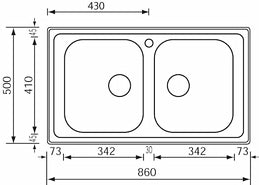 Lavello COMETA 86x50 2 vasche ACCIAIO INOX 011444.X1.01.2016