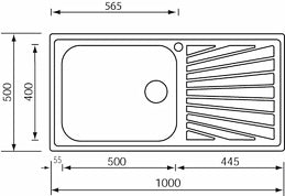 Lavello COMETA 100x50 1 vasca destra+ gocciolatoio ACCIAIO INOX 011446.D1.01.2018