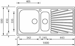 Lavello COMETA 100x50 2 vasche destre+ gocciolatoio ACCIAIO INOX 011445.D1.01.2018