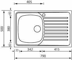 Lavello SIROS 79X50 1 vasca sinistra+ gocciolatoio ACCIAIO INOX finitura Satinato 010441.S1.01.2016