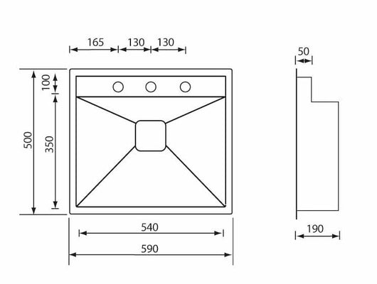 Lavello ARIEL F3" 1 vasca ACCIAIO INOX incasso SLIM 59X50 prof. 19 012912.X3.01.2033