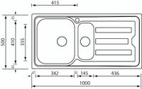 Lavello CRISTAL  100X50 2 vasche destre+ gocciolatoio ACCIAIO INOX 010015.D1.01.2018