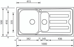 Lavello CRISTAL  100X50 2 vasche destre+ gocciolatoio ACCIAIO INOX 010015.D1.01.2018