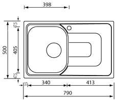 Lavello PIZZICA 79x50 1 vasca destra+ gocciolatoio ACCIAIO INOX 011341.D1.01.2016