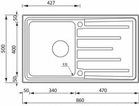 Lavello BRANDO F3" 1 vasca versione reversibile + gocciolatoio ACCIAIO INOX incasso SOPRATOP 86,0 X 50,0 prof. 21 015103.X2.01.2033