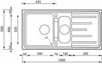 Lavello BRANDO F3" 2 vasche versione reversibile + gocciolatoio ACCIAIO INOX incasso SOPRATOP 100,0 X 50,0 prof. 21- 14 015105.X2.01.2033